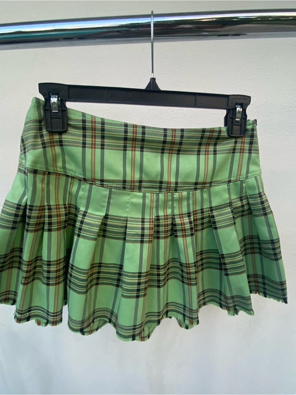 Y2K Current Mood Green Plaid Pleatex Mini Skirt Size Small